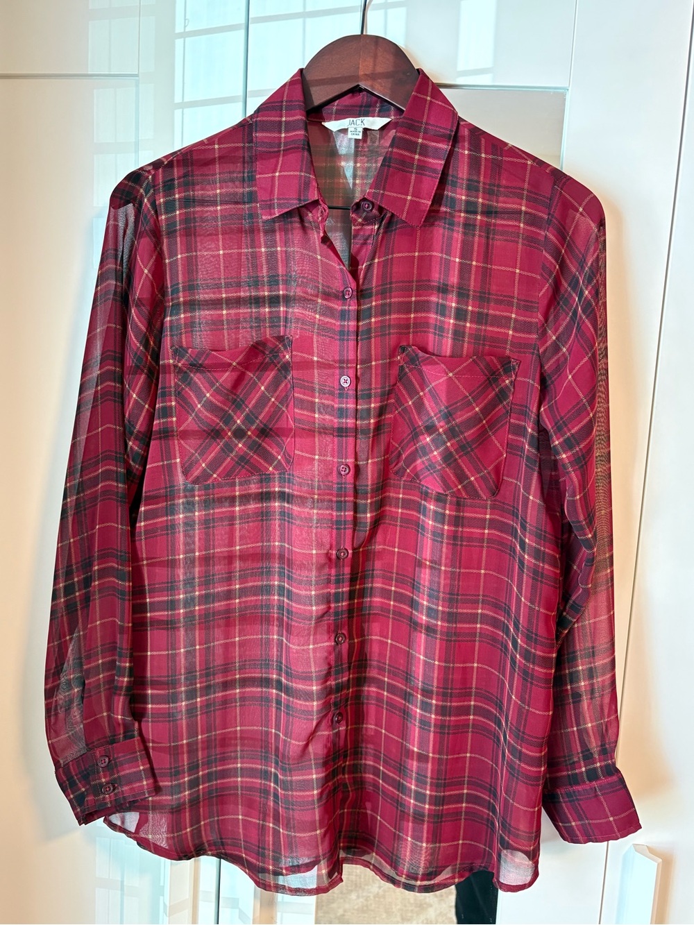 Jack by BB Dakota red sheer plaid button up blouse size small